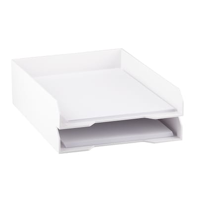 JAM Paper® Stackable Paper Trays, White, Desktop Document, Letter & File Organizer Tray, 2/Pack (344WHA)