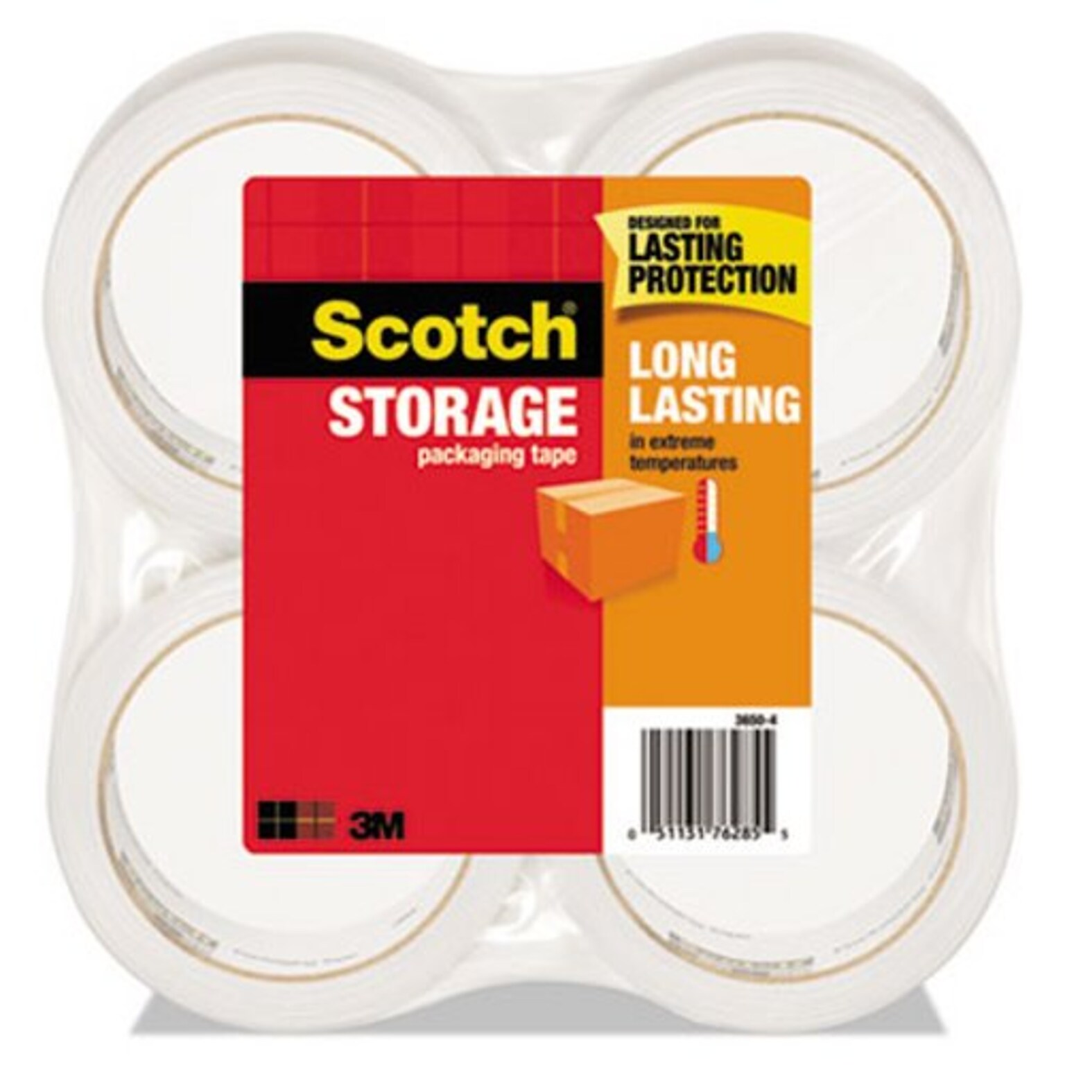 Scotch® Long Lasting Storage Packing Tape, Clear, 1.88 x 54.6 yds., 4 Rolls (3650-4)