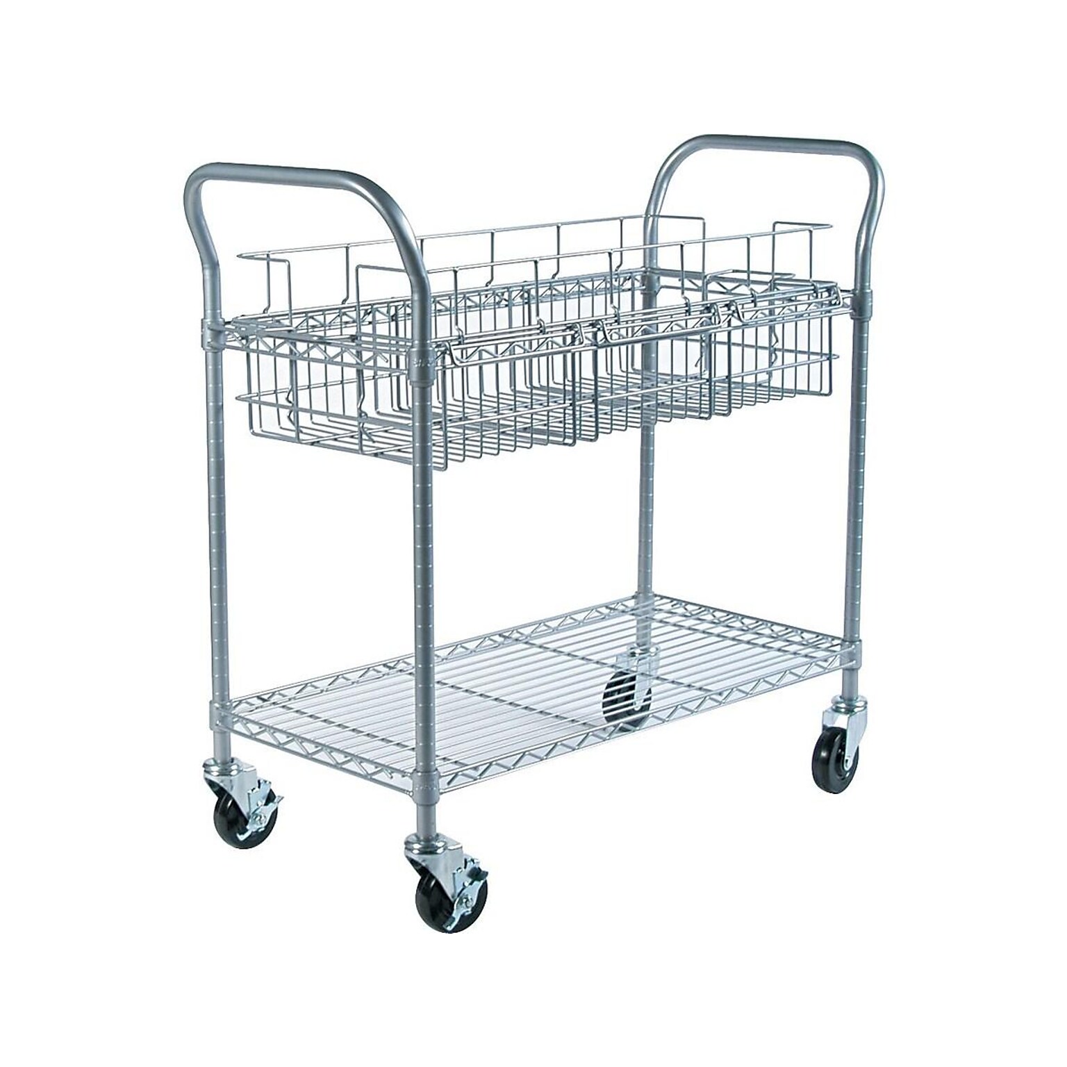 Safco 2-Shelf Metal Mobile Mail Cart with Swivel Wheels, Gray (5236GR)