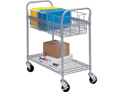 Safco 2-Shelf Metal Mobile Mail Cart with Swivel Wheels, Gray (5236GR)