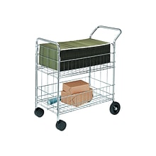 Fellowes 2-Shelf Metal Mobile Mail Cart with Dual Wheel Front Casters, Chrome (40912)