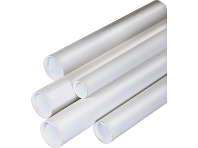 Staples 2Dia x 24L Mailing Tubes with Caps, White, 50/Case