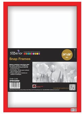 Seco Snap Frame Poster Holder, 24 x 36, Red Aluminum (SN2436)