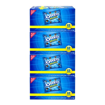 OREO Mini Chocolate Sandwich Cookies, 1 oz, 12 Bags/Pack, 4/Pack (304-00093)