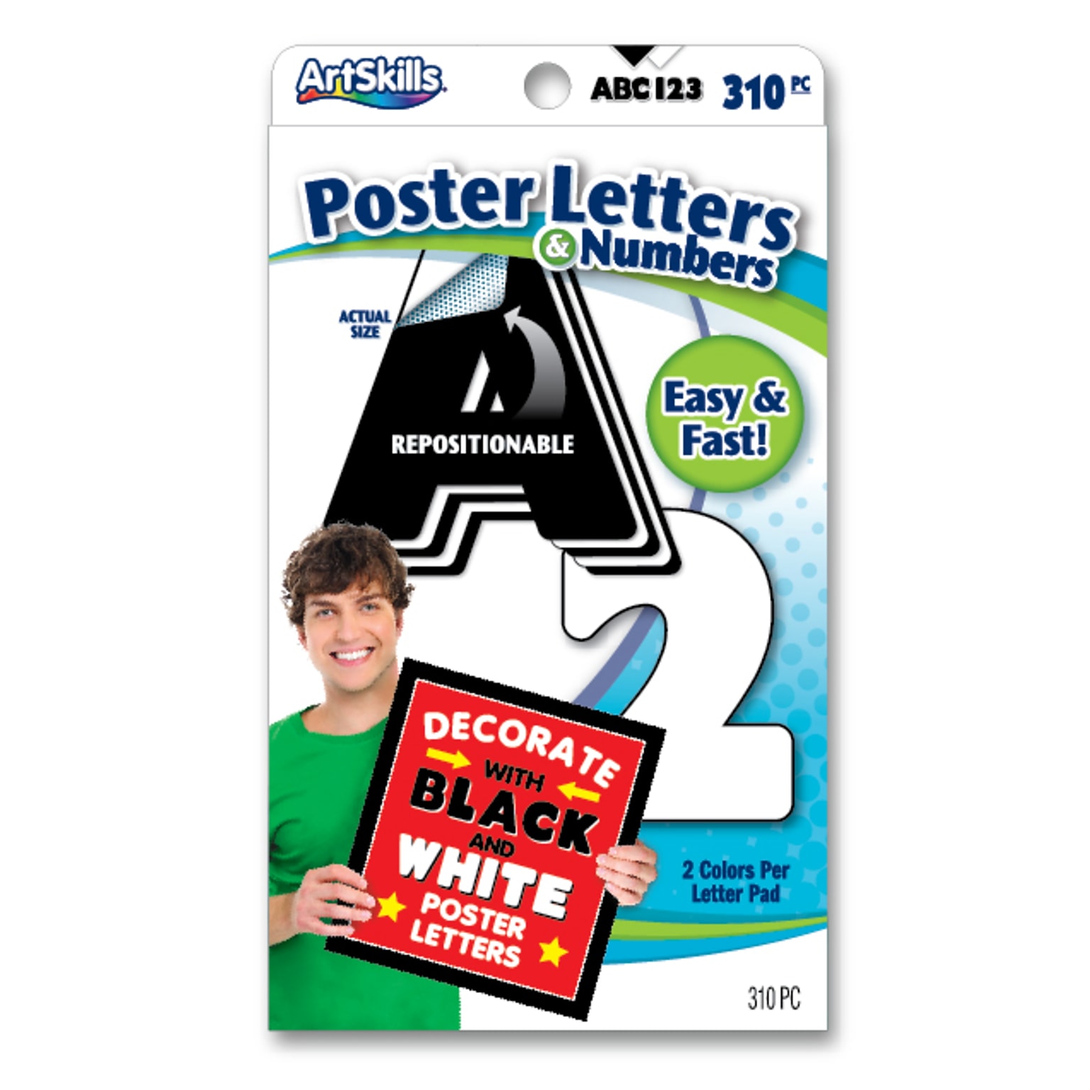 Artskills Poster and Bulletin Board Lettering, Quick Letters, Black & White, Pack of 310 (PA-1249)