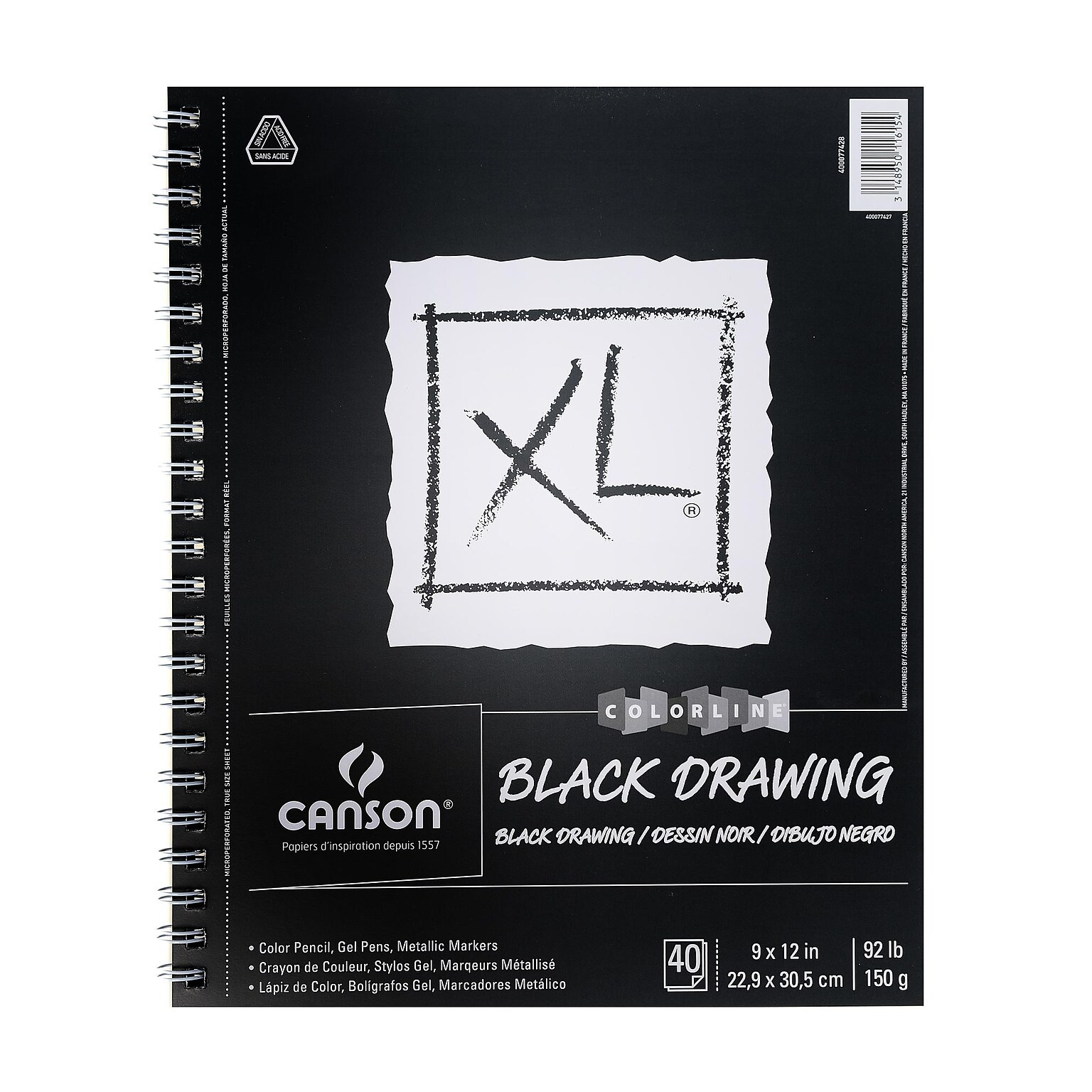 Canson Colorline 9 x 12 Wire Bound Drawing Sketch Pad, 40 Sheets/Pad (43504)
