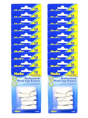 Helix Professional Hi-Polymer Eraser Caps, White, 20 packs of 10 (20PK-37360)