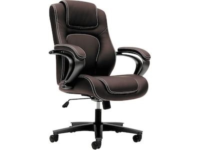 HON Vinyl High-Back Executive Chair, Center-Tilt, Fixed Arms, Brown (BSXVL402EN45)