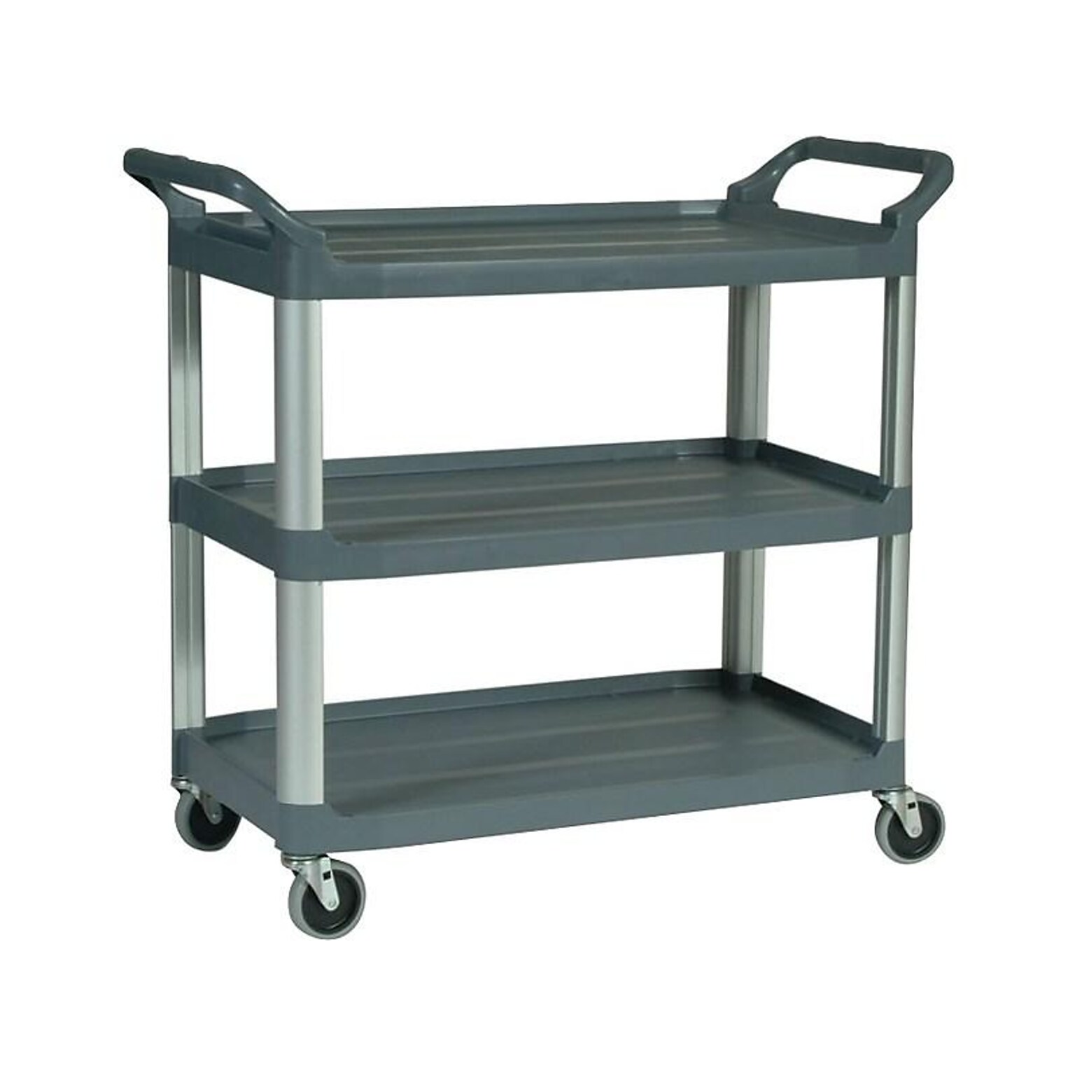 Rubbermaid 3-Shelf Plastic/Poly Mobile Utility Cart with Swivel Wheels, Gray (FG409100GRAY)