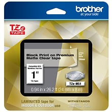 Brother P-touch TZe-M51 Laminated Premium Label Maker Tape, 1 x 26-2/10, Black on Matte Clear (TZe