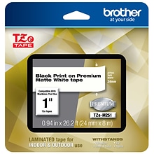 Brother P-touch TZe-M251 Laminated Premium Label Maker Tape, 1 x 26-2/10, Black on Matte White (TZ