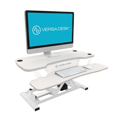 VersaDesk PowerPro Standing Desk Riser, 40 Length, Electric Sit to Stand Desktop Converter with Keyboard Tray, White