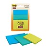 Post-it® Super Sticky Notes 3432-SSAU, Combo Pack Sizes Bora Bora Collection, 3 Pads/Pack, 45 Sheets