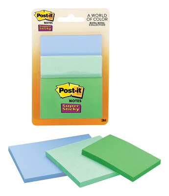 Post-it® Super Sticky Notes 3432-SSAU, Combo Pack Sizes Bora Bora Collection, 3 Pads/Pack, 45 Sheets
