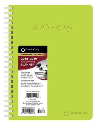 2019 BrownTrout 9.25 x 7.125 Academic Planner, FranklinCovey, Lime Green (978-1-9754-0222-8)