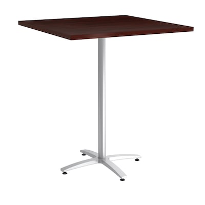 Union & Scale Workplace2.0™ Multipurpose 36 Square Mahogany Laminate Bistro Height Silver Base Tabl