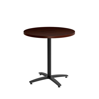 Union & Scale Workplace2.0™ Multipurpose 30 Round Mahogany Laminate Seated Height Black Base Table