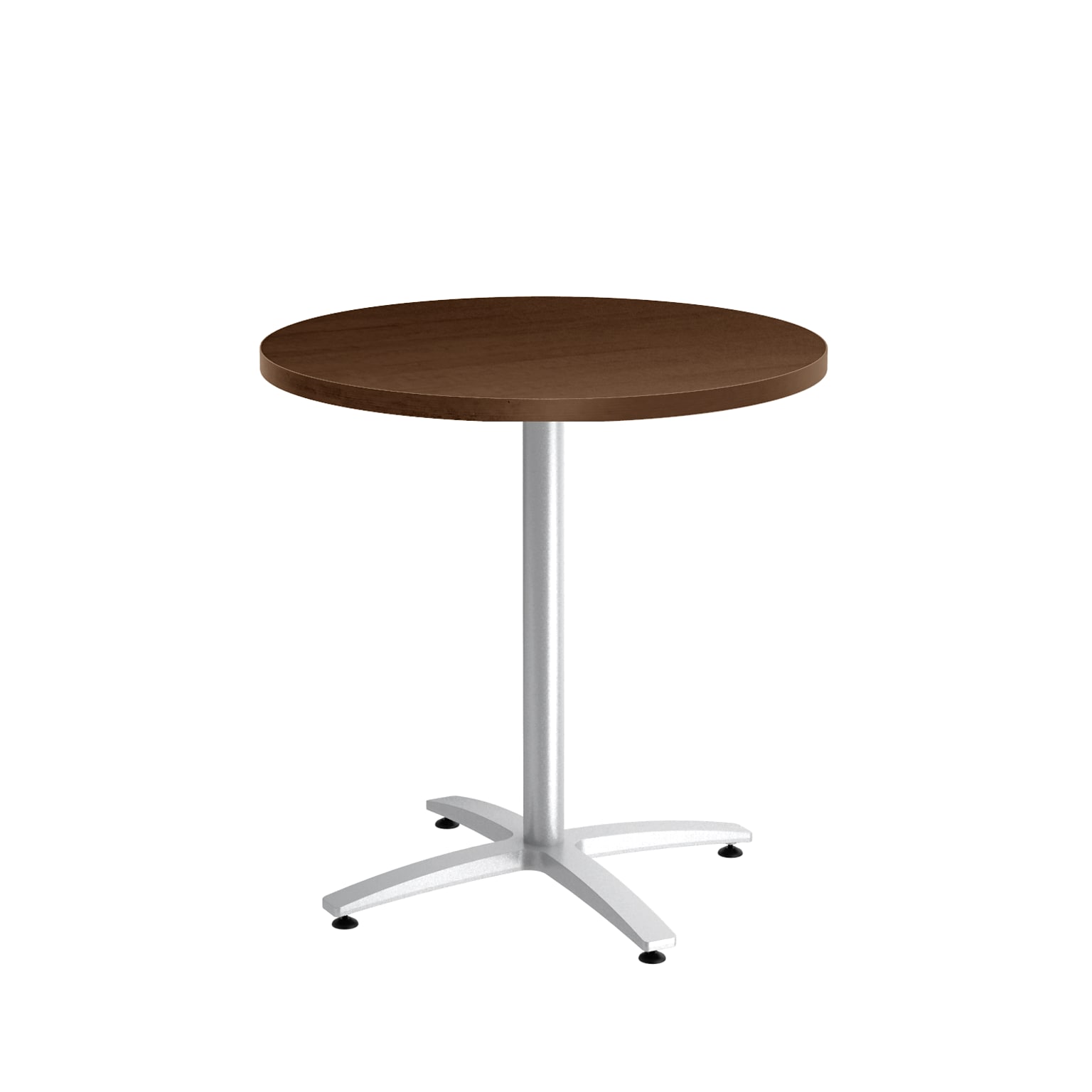 Union & Scale Workplace2.0™ Multipurpose 30 Round Shaker Cherry Laminate Seated Height Silver Base Table (54810)