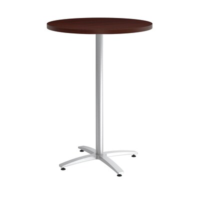 Union & Scale Workplace2.0™ Multipurpose 30 Round Mahogany Laminate Bistro Height Silver Base Table