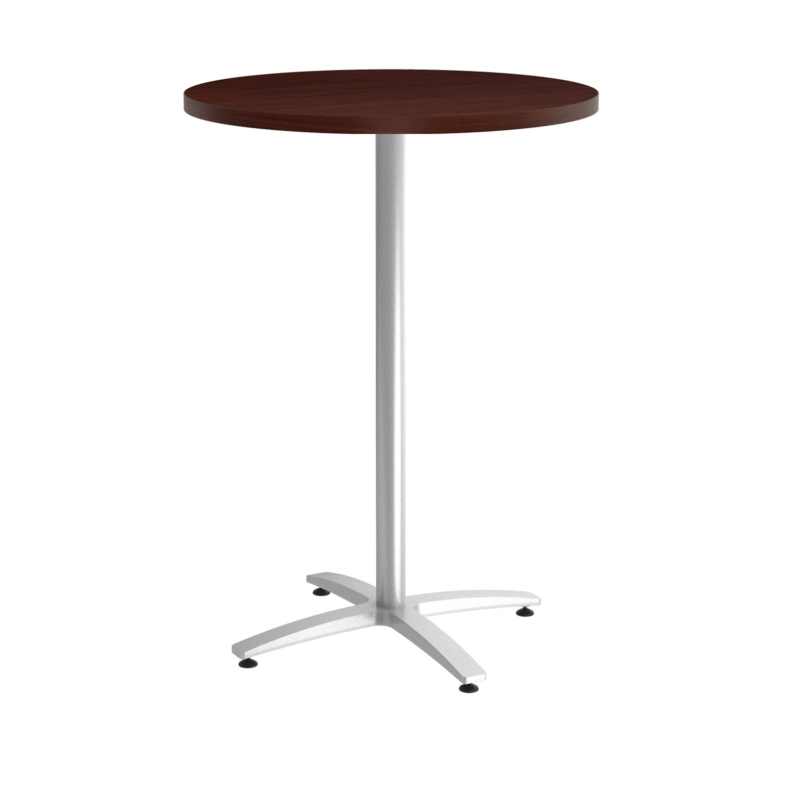 Union & Scale Workplace2.0™ Multipurpose 30 Round Mahogany Laminate Bistro Height Silver Base Table (54816)