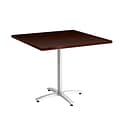 Union & Scale Workplace2.0™ Multipurpose 36 Square Mahogany Laminate Seated Height Silver Base Tabl