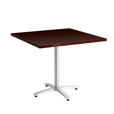 Union & Scale Workplace2.0™ Multipurpose 36 Square Mahogany Laminate Seated Height Silver Base Table (54826)