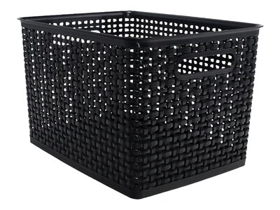 Plastic Weave Bin; Black, Large