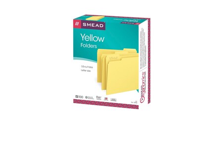 Smead File Folder, 1/3-Cut Tab, Letter Size, Yellow, 100/Box (12943)