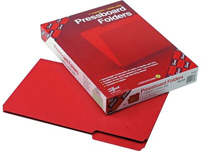 Smead Pressboard File Folder, 1/3-Cut Tab, 1" Expansion, Legal Size, Bright Red, 25 per Box (22538)