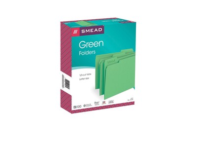 Smead File Folder, 1/3-Cut Tab, Letter Size, Green, 100/Box (12143)