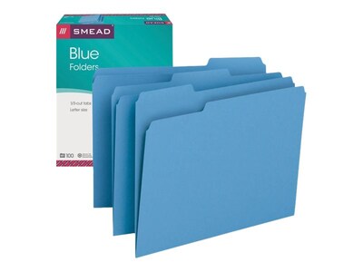 Smead File Folder, 1/3-Cut Tab, Letter Size, Blue, 100/Box (12043)