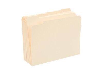 Pendaflex Essentials File Folder, Letter, 0.75" Expansion, 1/5 Tab Cut, Assorted Position Tab Location, 11 pt., Manila, 100/Box