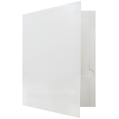 JAM Paper® Laminated Two-Pocket Glossy Presentation Folders, White, 6/Pack (103489D)