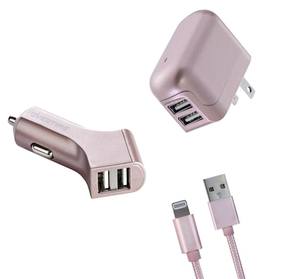 Overtime Lighting USB Charging Kit (3-Piece Set) 2.4 Amp Dual USB Car and Home Charger and 6 ft. Braided Cable (DAC3IN12USBRG)