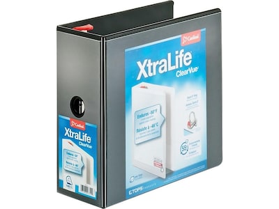 Cardinal XtraLife ClearVue Heavy Duty 5" 3-Ring Non-View Binders, D-Ring, Black (26351CB)
