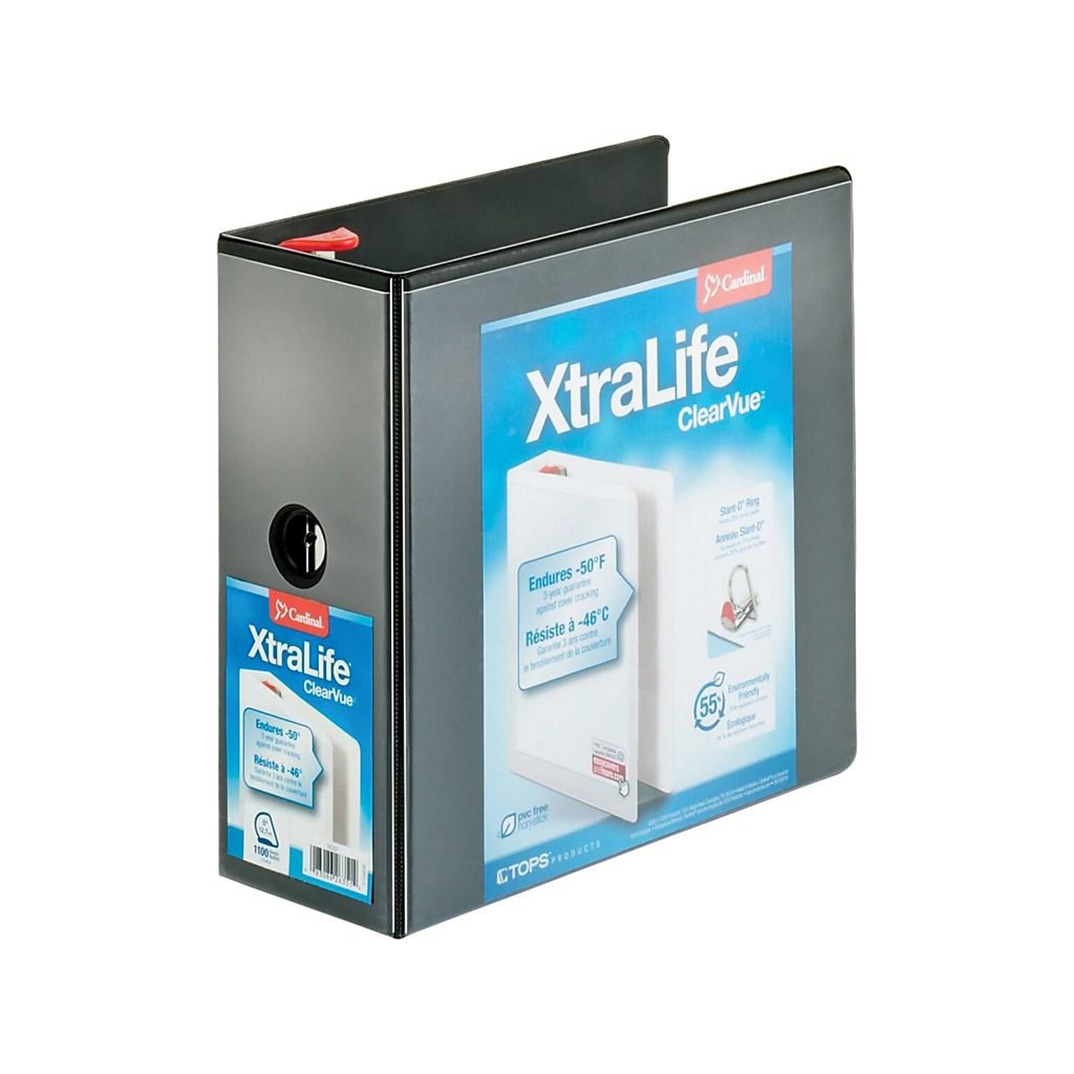 Cardinal XtraLife ClearVue Heavy Duty 5 3-Ring Non-View Binders, D-Ring, Black (26351CB)