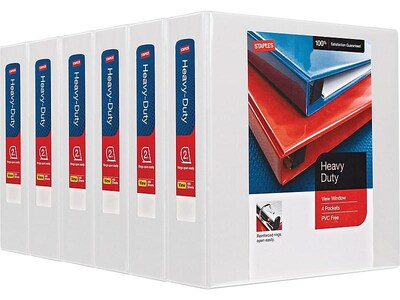 Heavy Duty 2 3 Ring View Binder with D-Rings, White, 6/Pack (56264CT/24688CT)