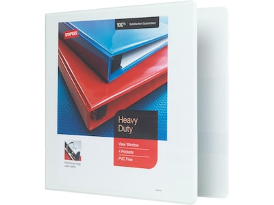 Staples Heavy Duty 3 3-Ring View Binder with D-Rings and Four Interior Pockets, White (24693)