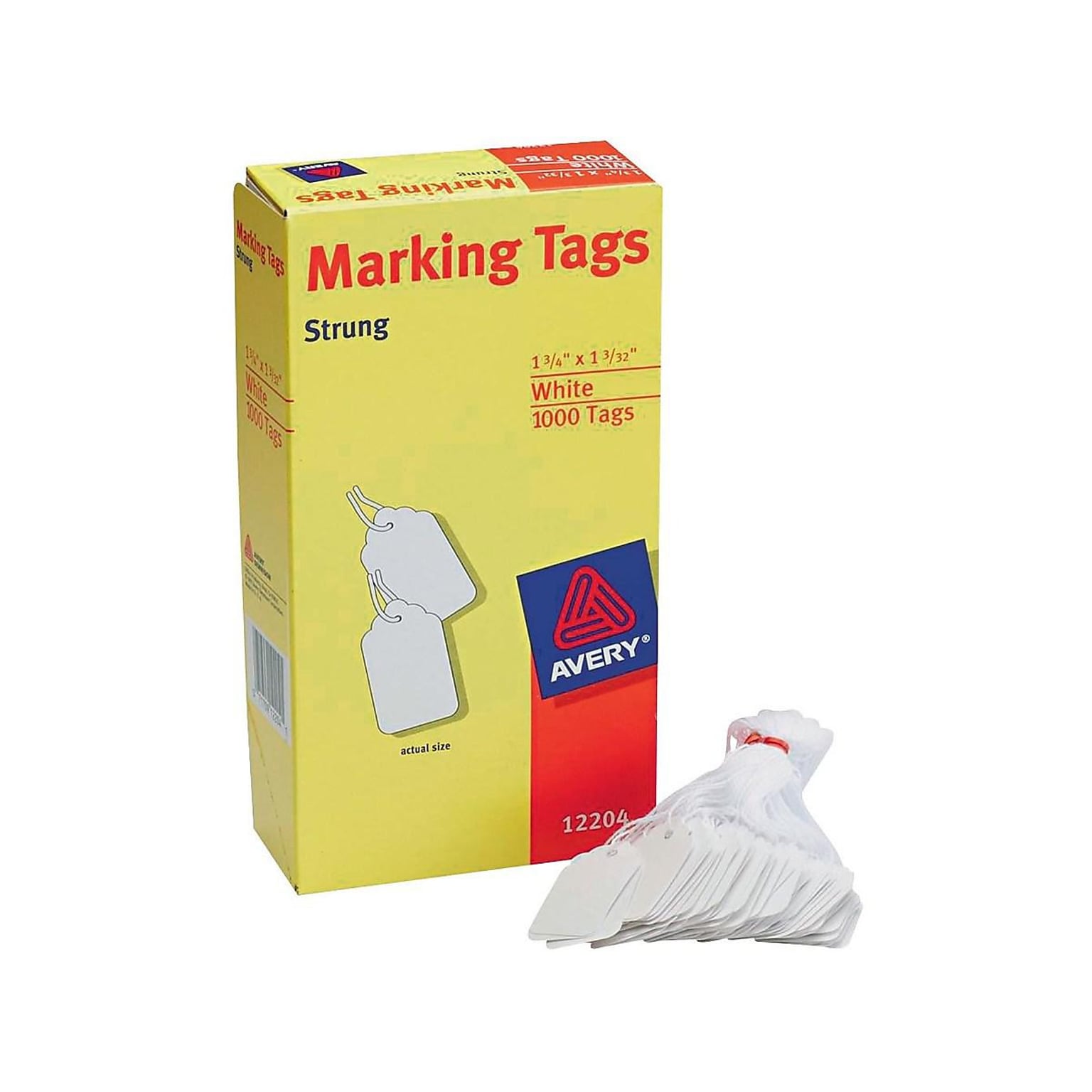 Avery® Marking Pre-Strung Tags 1.09W x 1.75L White, 1000/Pack (12204)