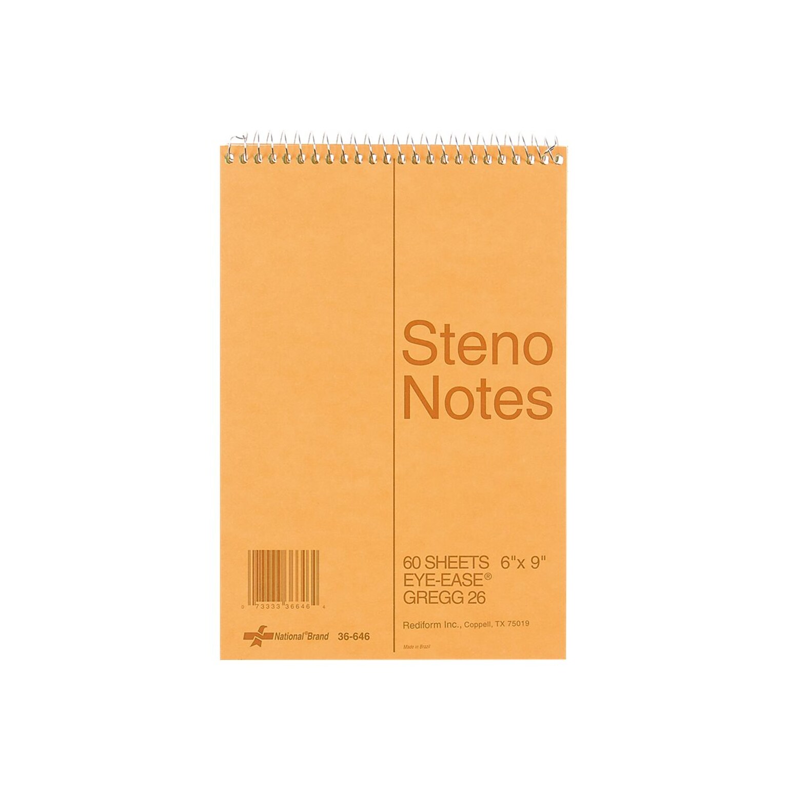 National Brand Steno Pad, 6 x 9, Gregg Ruled, Brown, 60 Sheets/Pad (RED36646)