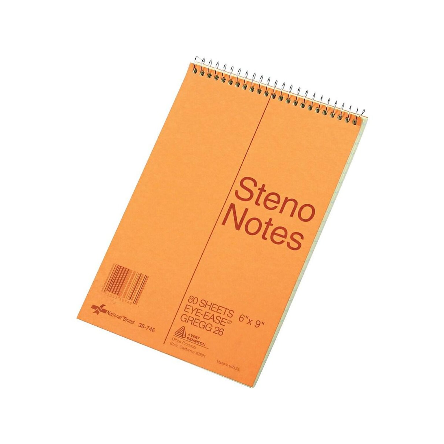 National Brand Steno Pad, 6 x 9, Gregg, Brown Cover, 80 Sheets/Pad (36746)