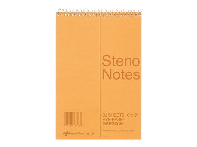 National Brand Steno Pad, 6" x 9", Gregg, Brown Cover, 80 Sheets/Pad (36746)