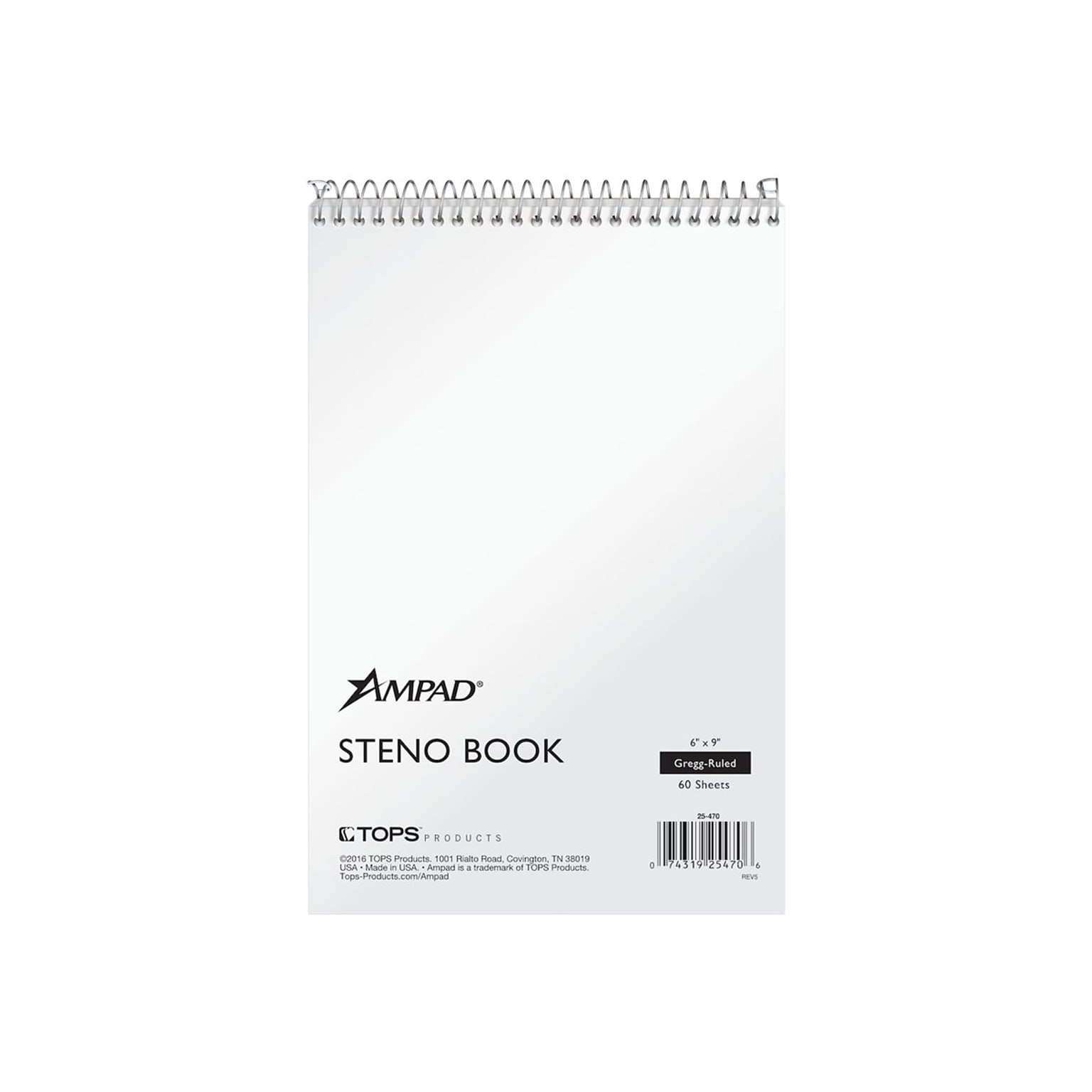 Ampad Steno Pad, 6 x 9, Gregg, White, 60 Sheets/Pad (TOP 25-470)