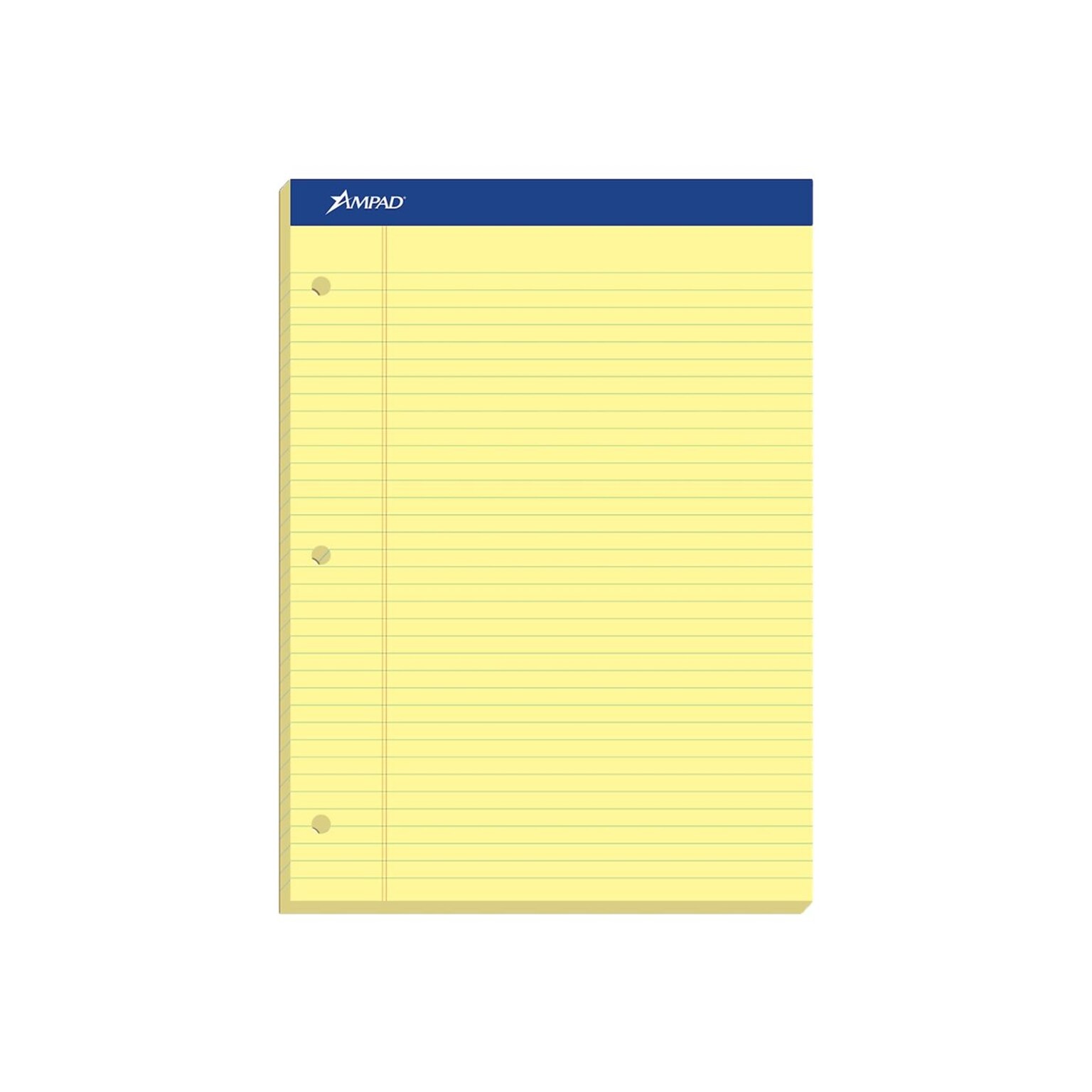 Ampad Notepad, 8.5 x 11.75, Narrow, Canary, 100 Sheets/Pad (TOP 20-246)