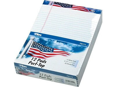 TOPS American Pride Notepads, 8.5 x 11.75, Wide, White, 50 Sheets/Pad, 12 Pads/Pack (TOP 75111)