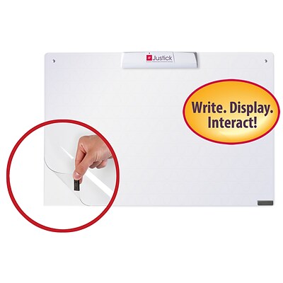 Justick™ by Smead® White Mini Dry-Erase Board with Electro Surface Technology and Clear Overlay, Frameless, 24W x 16H (02549)