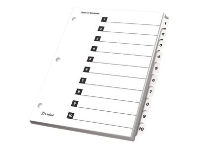 Cardinal OneStep Index System Numeric Paper Dividers, 10-Tab, White (CRD61013)