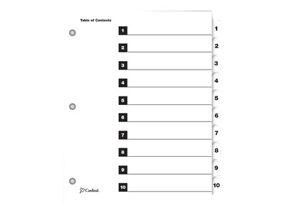 Cardinal OneStep Index System Numeric Paper Dividers, 10-Tab, White (CRD61013)