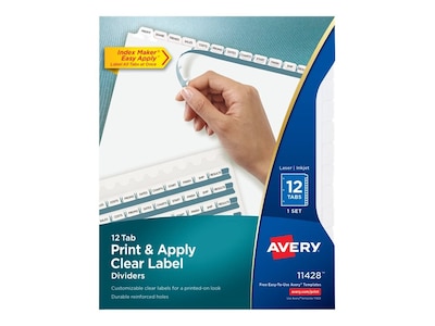 Avery Index Maker Paper Dividers with Print & Apply Label Sheets, 12 Tabs, White (11428)