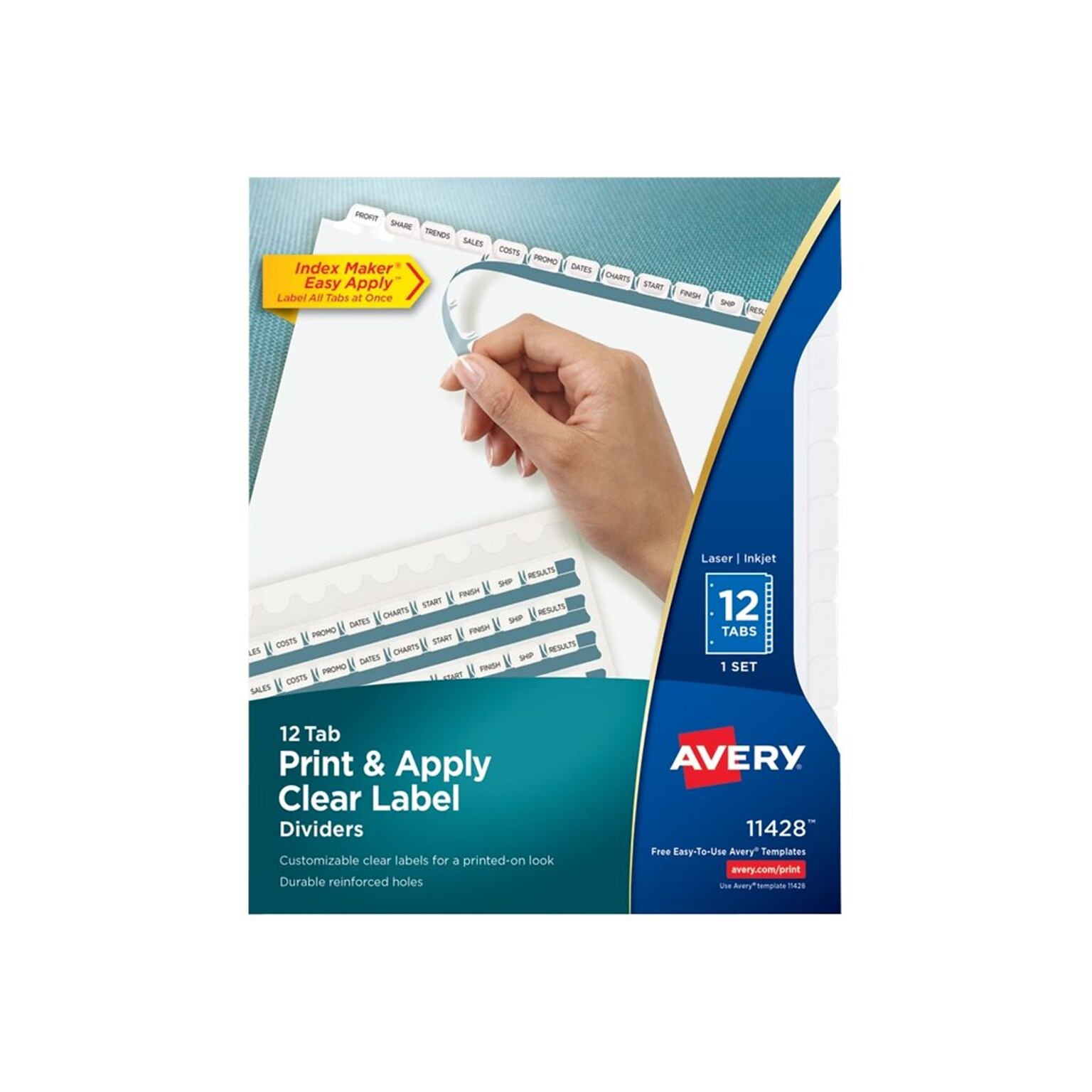 Avery Index Maker Paper Dividers with Print & Apply Label Sheets, 12 Tabs, White (11428)